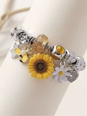 Yellow Sunflower & Daisy Charm Bracelet - Women Jewelry